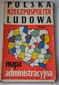 Polska Rzeczpospolita Ludowa- mapa administracyjna.