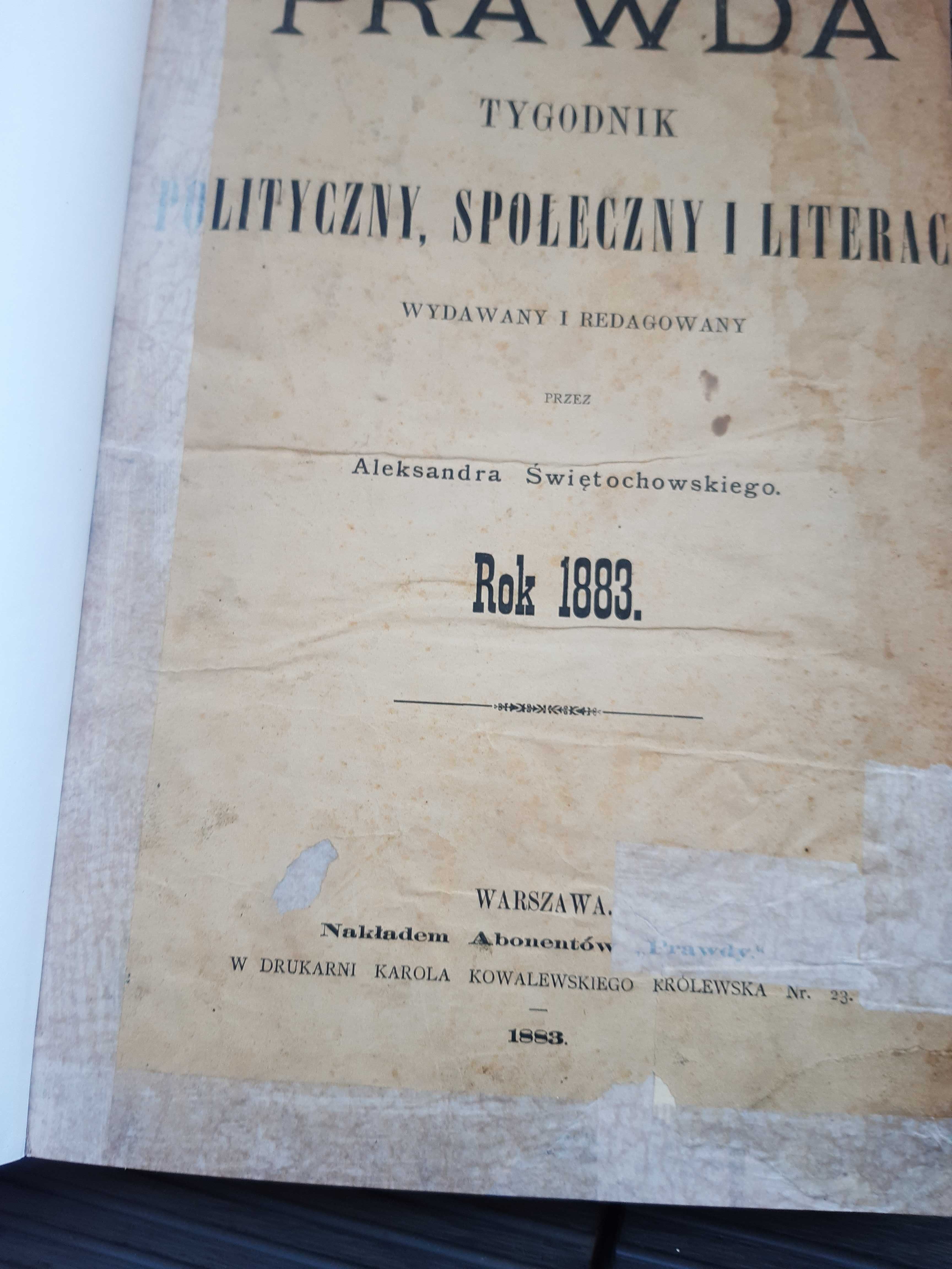 Czasopismo , tygodnik Prawda 1883 ,620 stron