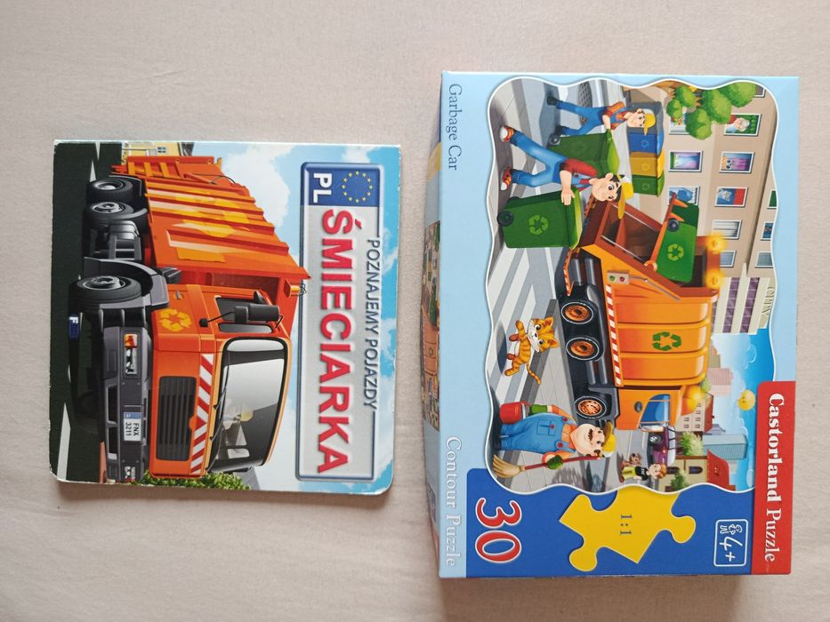 Śmieciarka puzzle i książeczka kartonowa dla dzieci