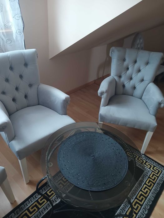 Fotel pikowany welur krzesło glamour 3 sztuki fotele szare