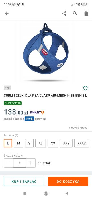 Nowe szelki bezuciskowe Curli Air-Mesh roz. L dla psa