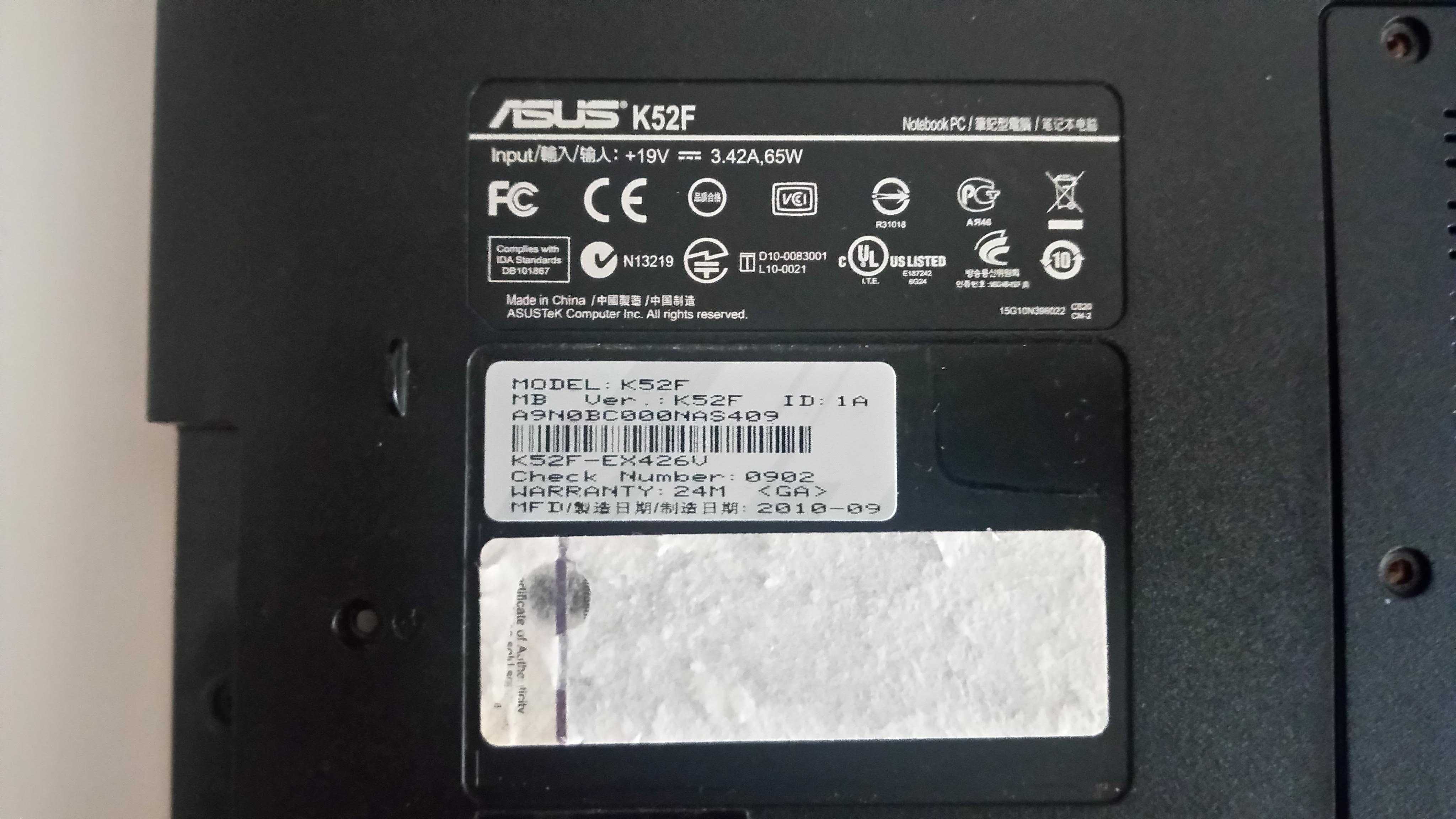 Portátil Asus K52F-EX426V - Para Peças