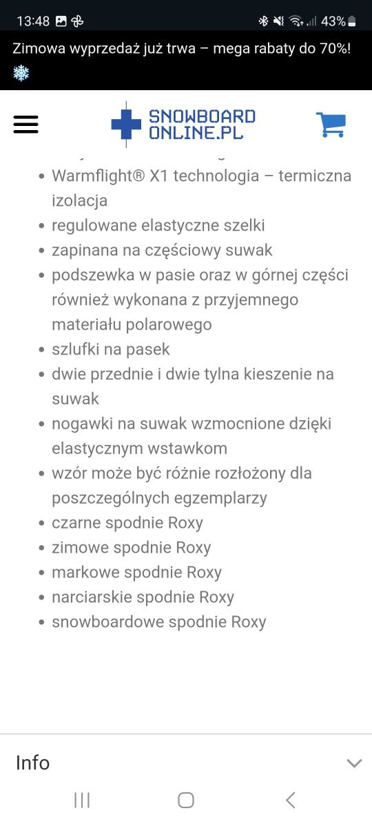 Spodnie Roxy snowboardowe / narciarskie M
