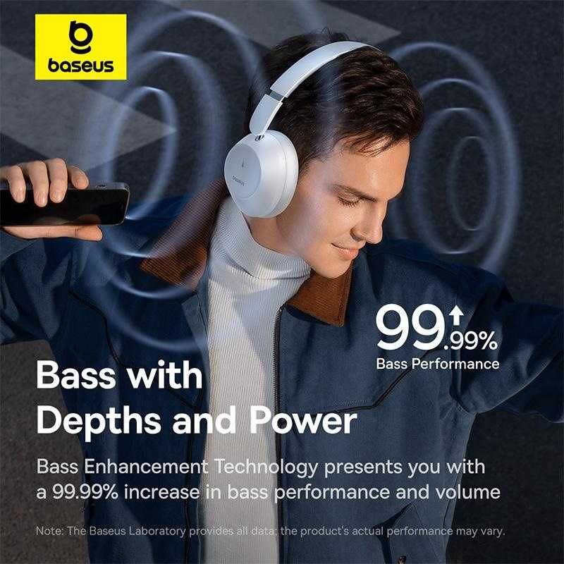 Наушники Baseus Bass 30 Max White Bluetooth 5.3 40mm 50H Low Latency