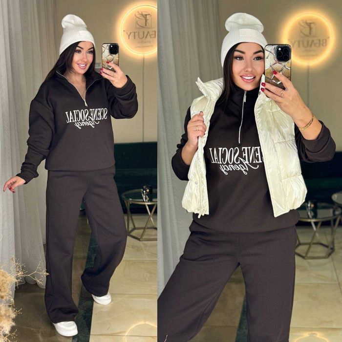 Жіночий костюм фліс штани прямі | женский костюм теплый модель 1118