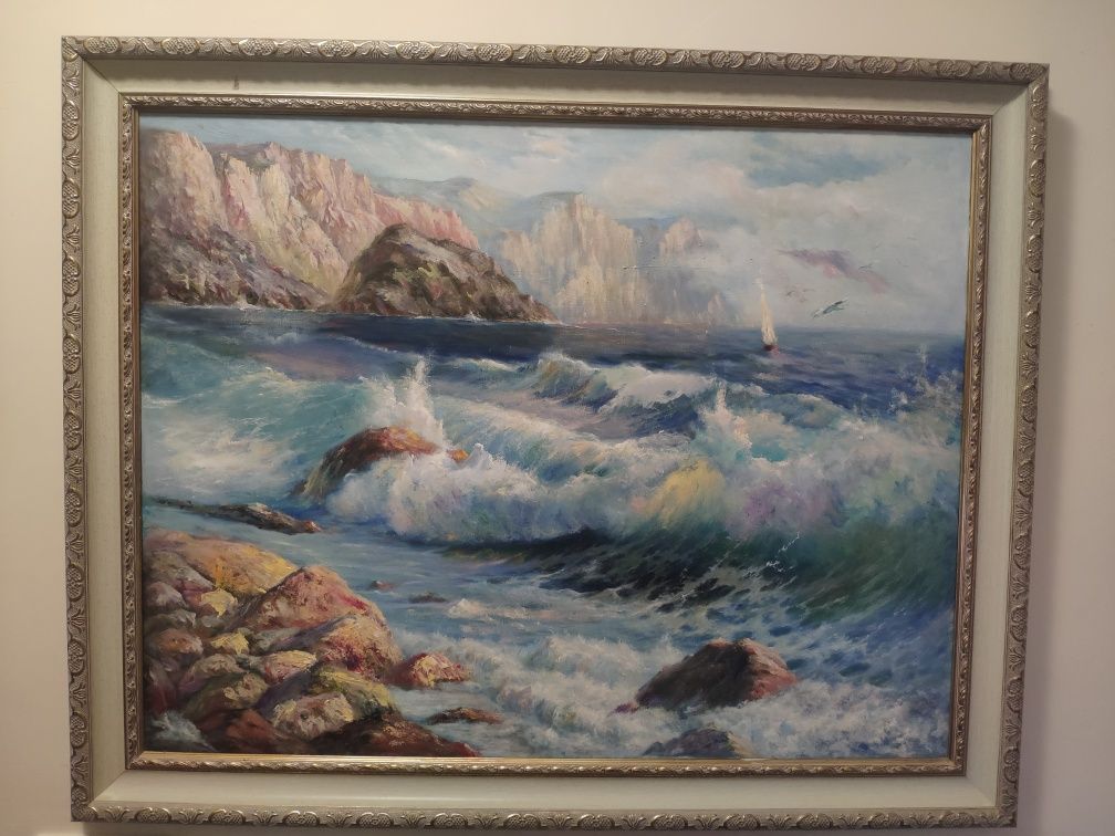 Картина море маслом на холсте в красивом багете