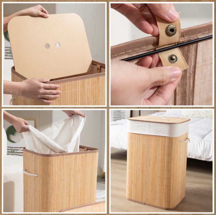 Bambusowy kosz na pranie 72L NOWY