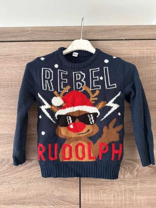 Sweter sweterek świąteczny zimowy renifer 110/116