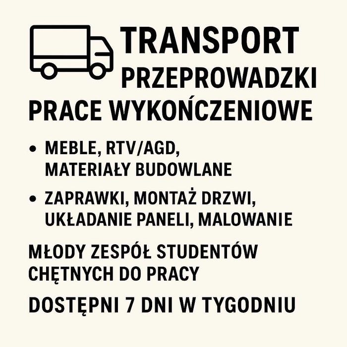 Usługi transportowe/przeprowadzki/drobne prace wykończeniowe