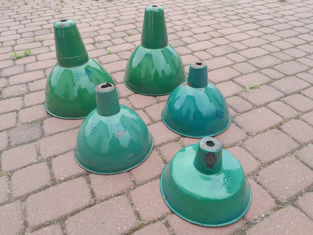 Stary klosz emaliowany, lampa PRL, loft, przemysłowa, Wilkasy, 5 szt.