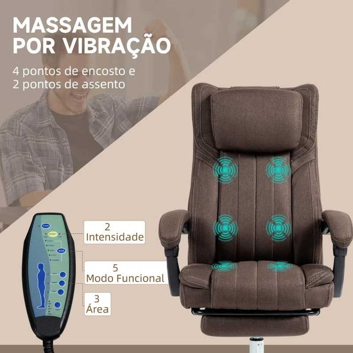 Cadeira de Escritório Ajustável e 6 Pontos de Massagem, Castanho