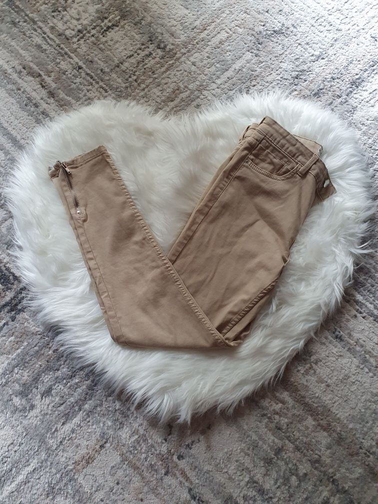 Spodnie skinny mid waist NOWE cieliste beż 36 S