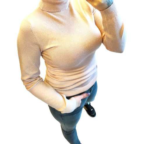 Różowy Sweter Golf Wiskozowy Świecąca Nitka UNI