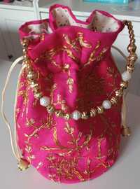 Bolsa de mão - Rosa e Dourado - India - Nova
