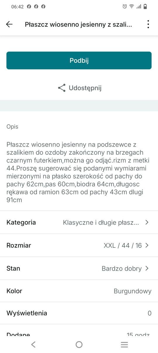 Płaszcz wiosenno jesienny