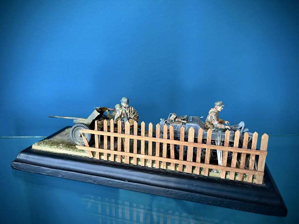Diorama 1:35 Kettenkrad, armata PaK, model figurki, 2 wojna