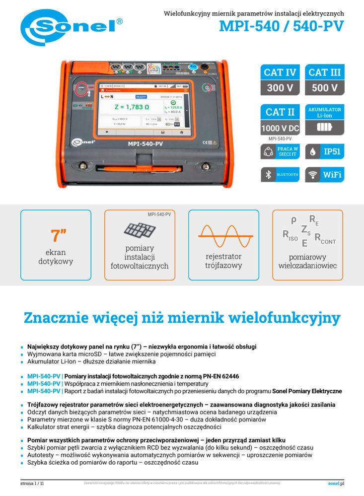 SONEL MPI-540 PV miernik wypożyczenie wynajem na doby FAKTURA VAT