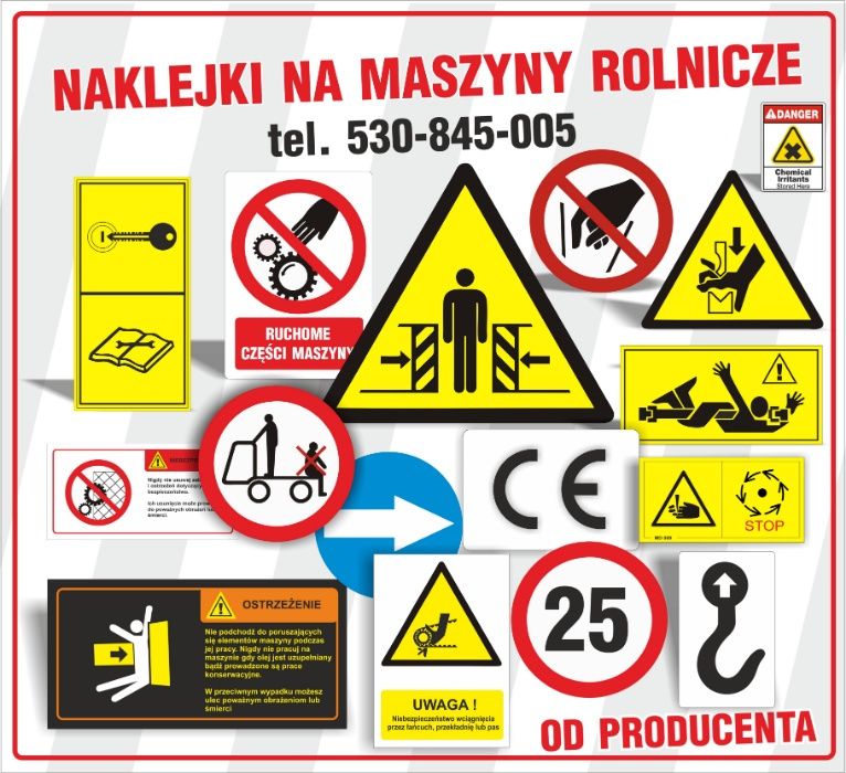 Naklejki na maszyny ostrzegawcze piktogramy znaki różne rodzaje