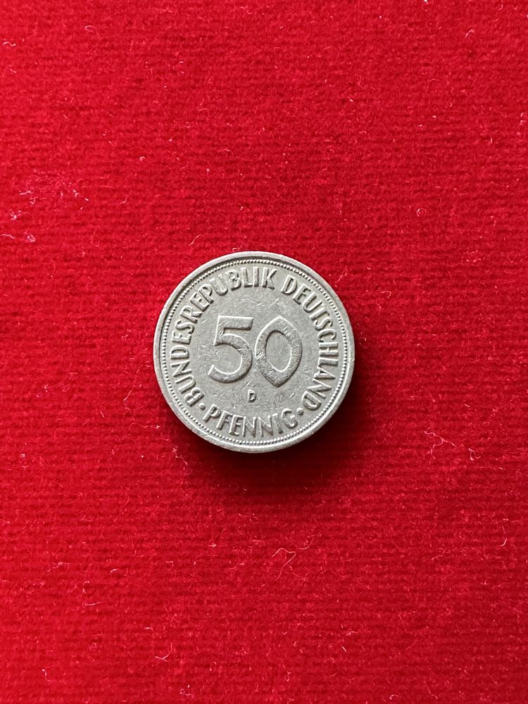 Moeda Rara de 50 Pfennig de 1950 - Cunhagem ”D” / Alemanha