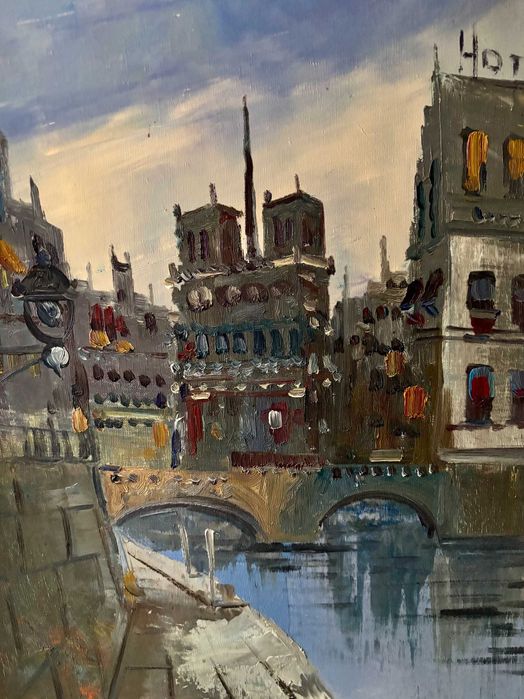 Paryż. Duży obraz olejny na płótnie: 61,5 x 82 cm.