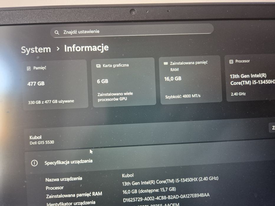 Laptop Dell G15 gamingowy