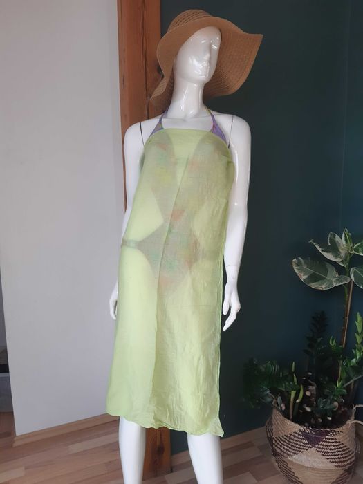 zielona prostokątna kwadratowa chusta na strój kąpielowy plażowa pareo