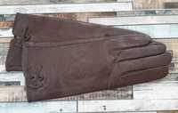 Damskie rękawiczki skóra naturalna brąz XXL