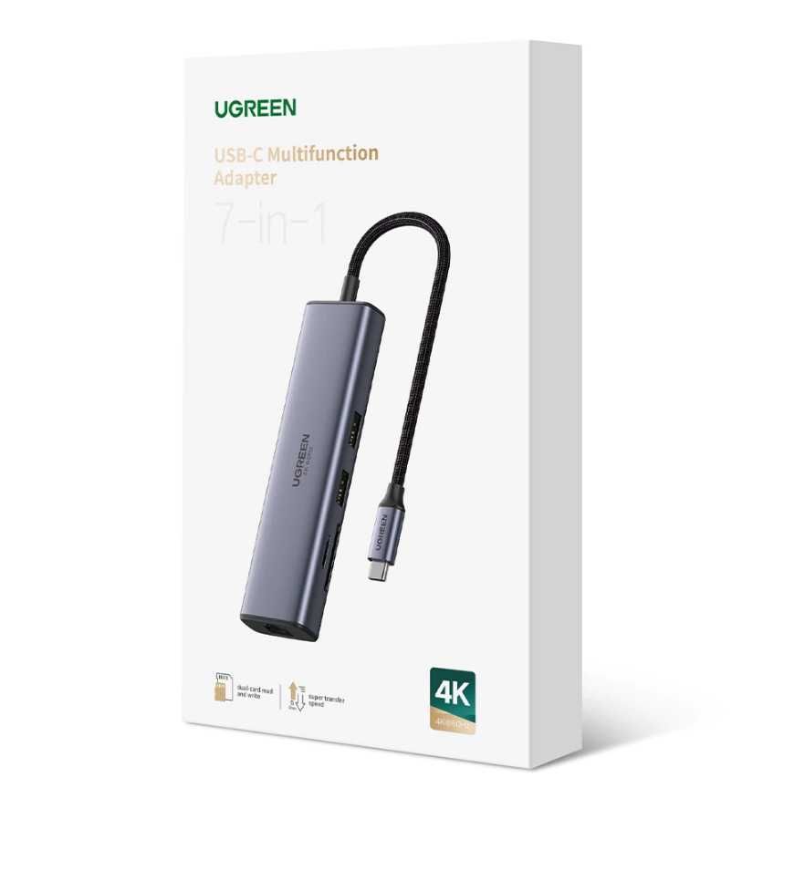 Ugreen 7in1 USB TypeC хаб: HDMI 4k60Hz, RJ45 LAN, USB3.0 SD/TF, PD100W