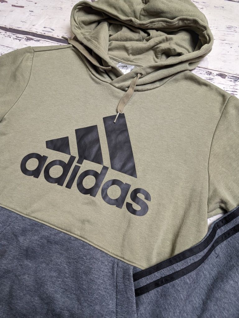 Oliwkowa bluza Adidas hoodie classic logo
