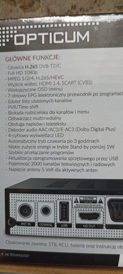 Dekoder DVBT2/C Opticum