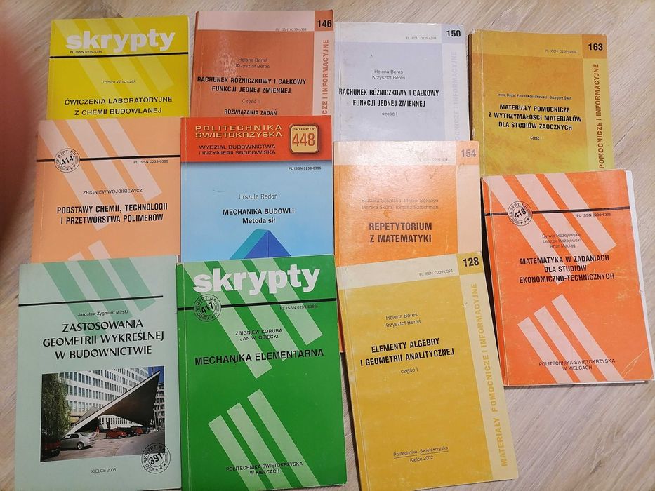 Mechanika budownictwo Książki skrypty chemia matematyka 11 szt