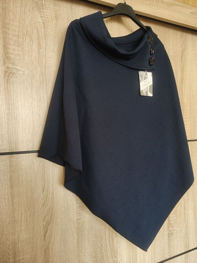 Ponczo narzutka elegancka 44 46 granatowa 48 42