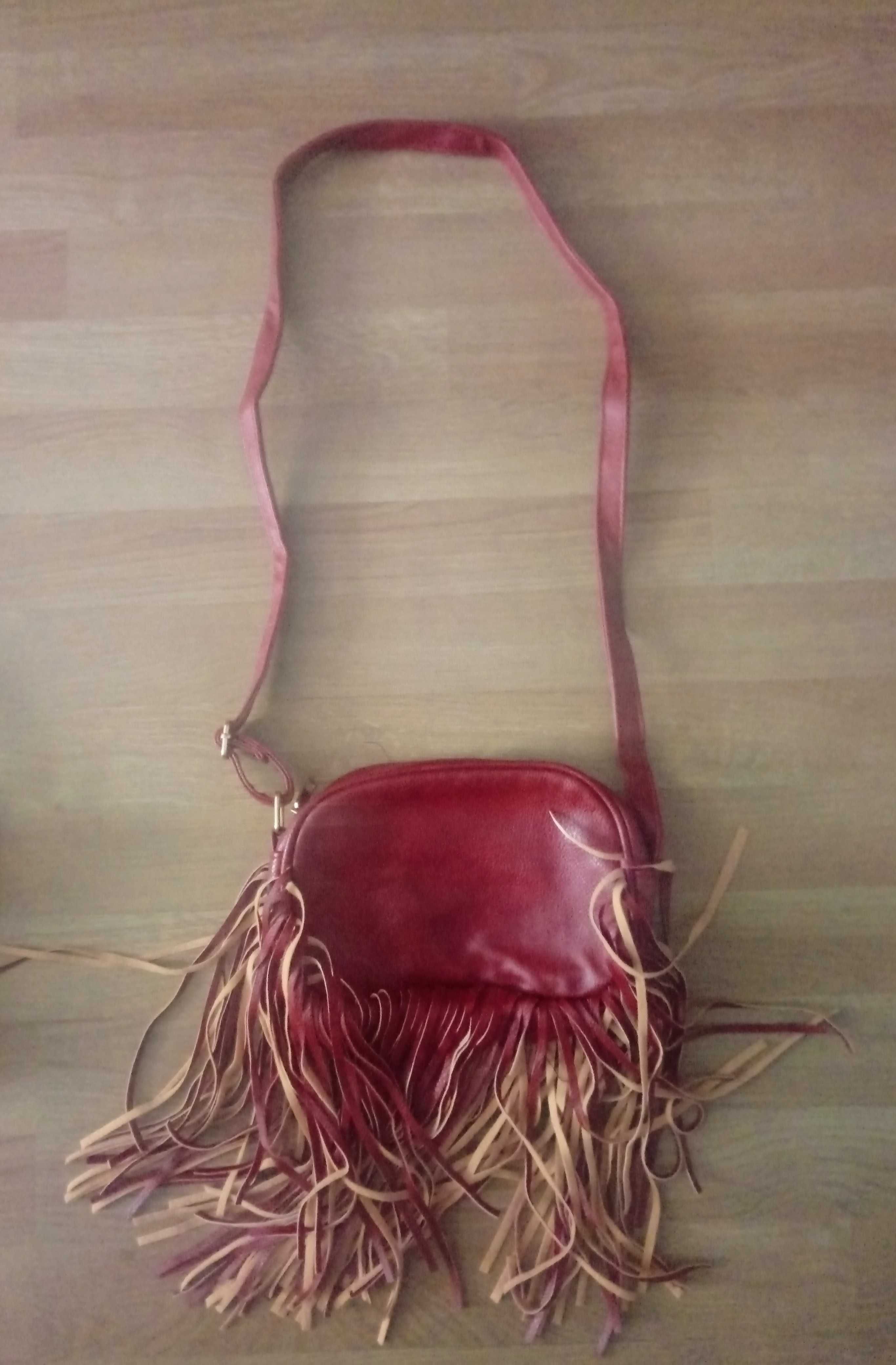 Nowa torebka z frędzlami bordowa burgundowa
