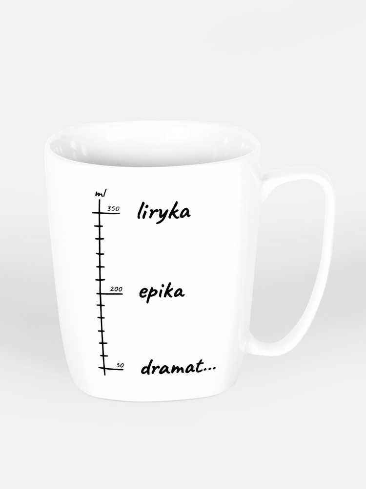 Liryka, Epika, Dramat - kubek biały z uchem - NadWyraz.com