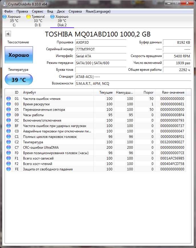 Винчестер в ноутбук 2.5'' 1Tb (1000Gb) Toshiba