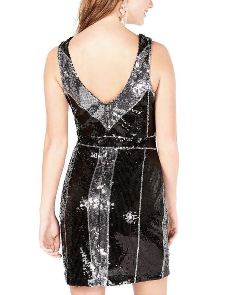 Новогоднее блестящие платье в пайетках геометрия черное серебро