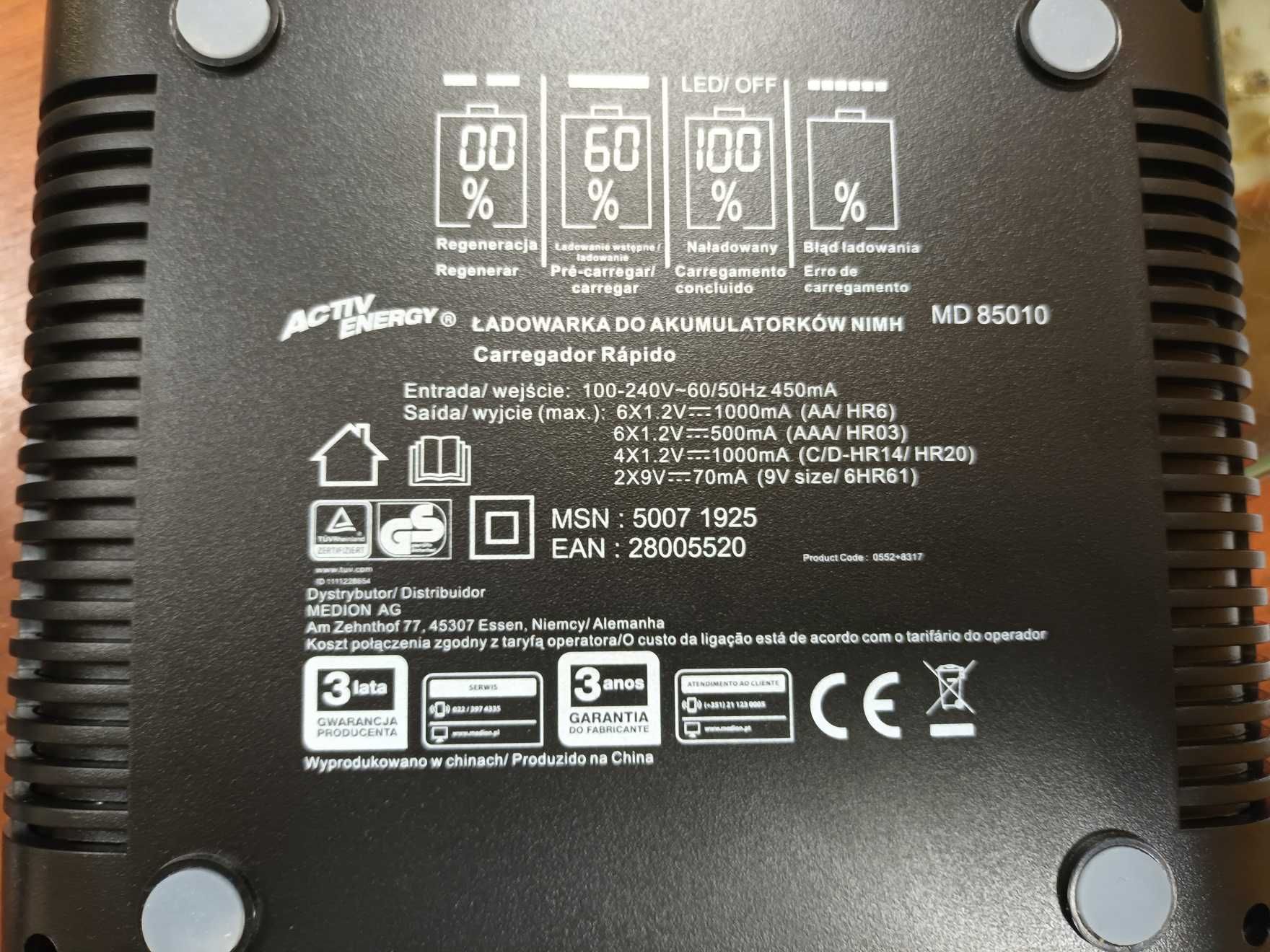 Ładowarka do akumulatorów NIMH - ACTIV ENERGY nowa