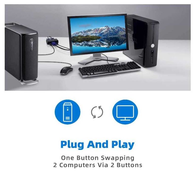 Przełącznik USB VGA KVM  z dwoma portamiTCNEWCL + kable