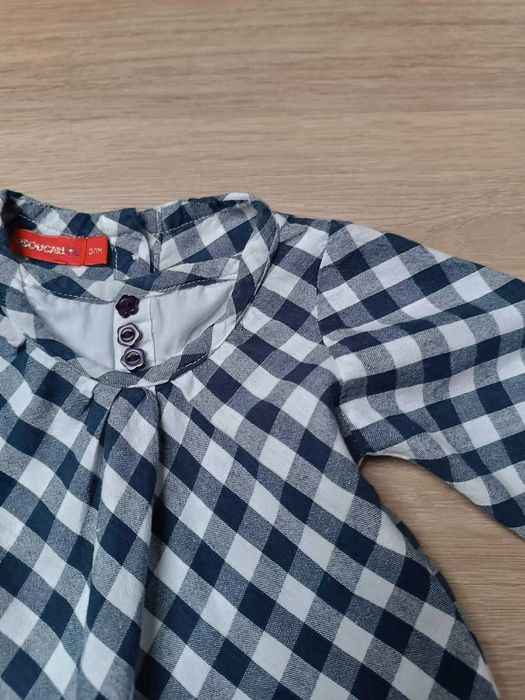 Bluzka długi rękaw krata biały granatowy guziczki 'Bisoucaillou' 56