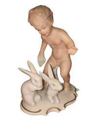 Figurka porcelanowa Putto z królikami Wallendorf