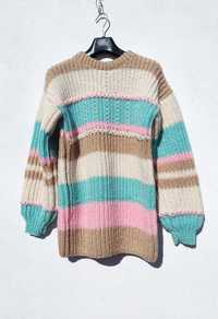 Тёплый красивый яркий вязаный свитер ручная работа акрил шерсть S разм