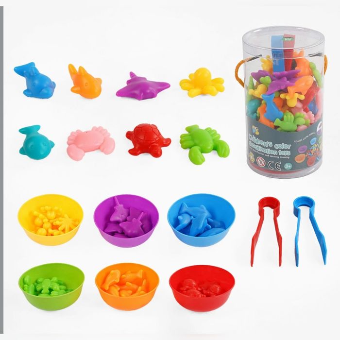 Сортер за кольорами морські тварини мисочки щипчики Монтессорі