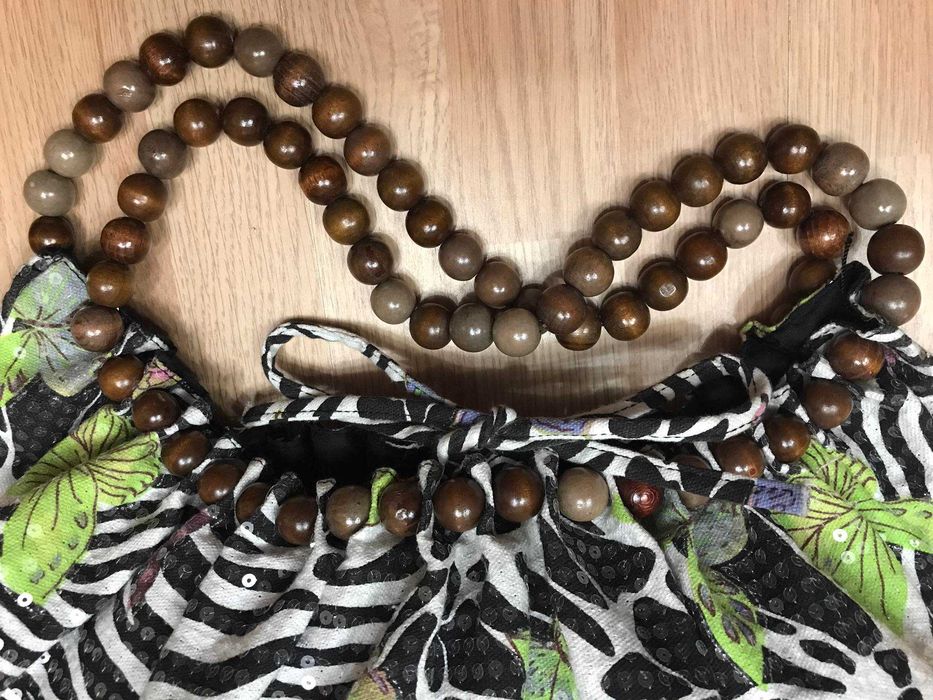 Сумка большая торба текстиль бабочки паетки деревянные бусы