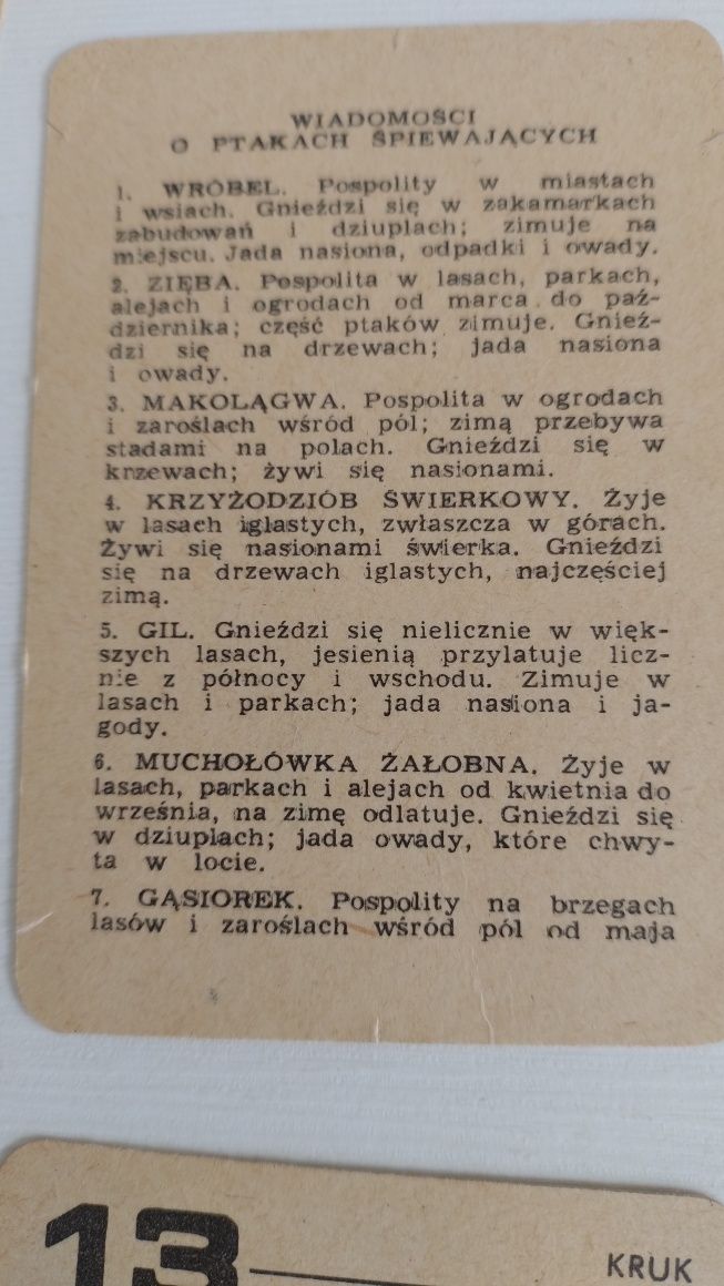 Karty Piotruś Ptaki śpiewające Vintage 1970 bdb stan komplet