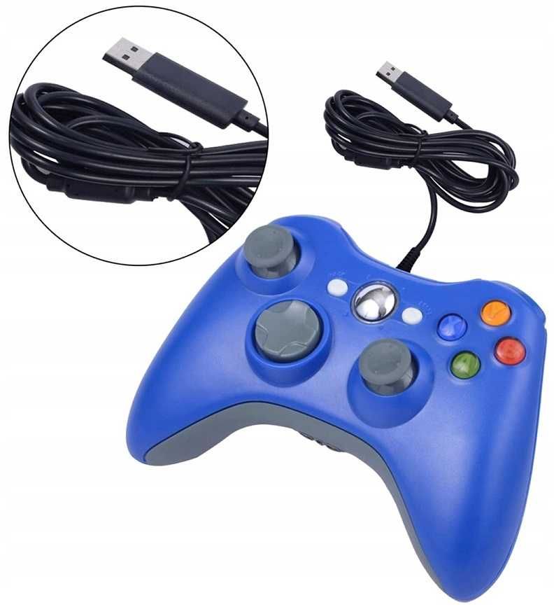 Pad PC XBOX 360 przewodowy kontroler USB Blue * Dobrej jakości joypad