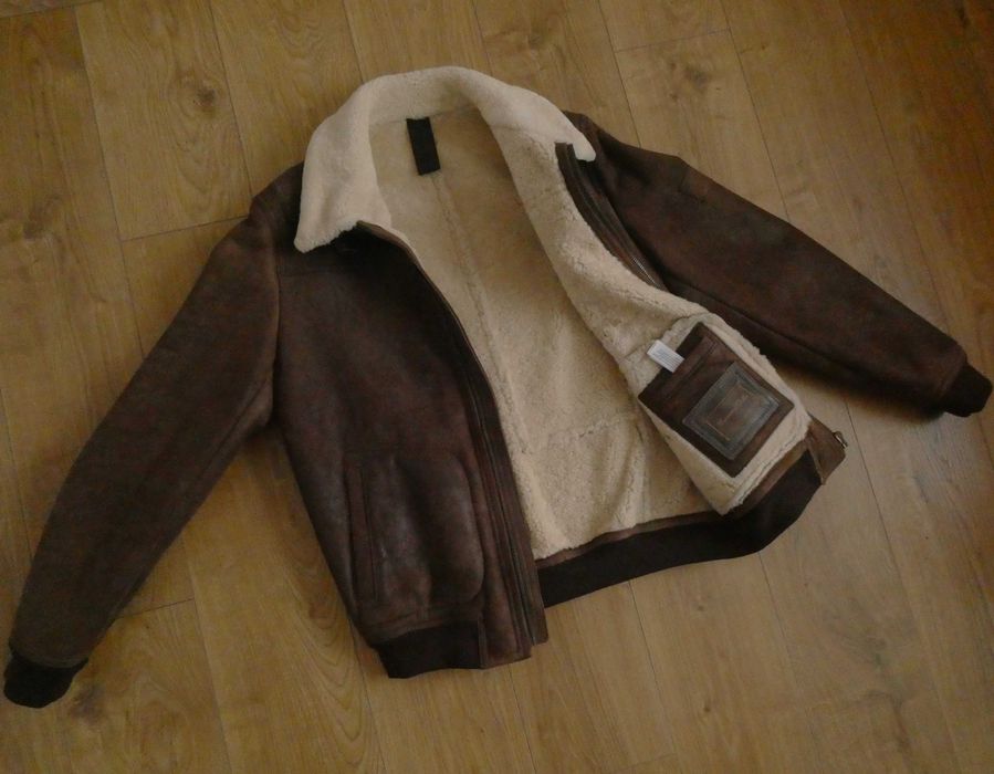 Kurtka skórzana męska MASSIMO DUTTI skóra PILOTKA kożuch L/XL