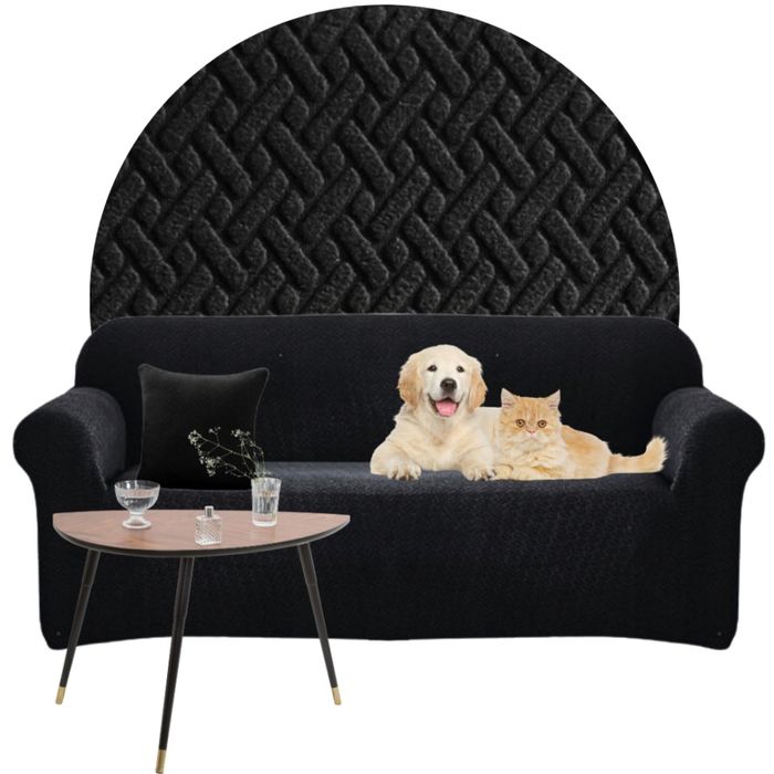 Pokrowiec czarny na sofę oraz narożnik, jodełka elastyczny 190-230cm