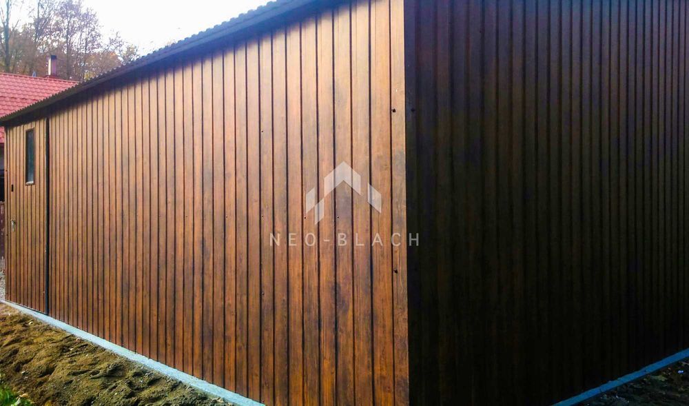 Garaż Blaszany 8X6M - 2X Brama Drewnopodobny Dwuspadowy Nb138