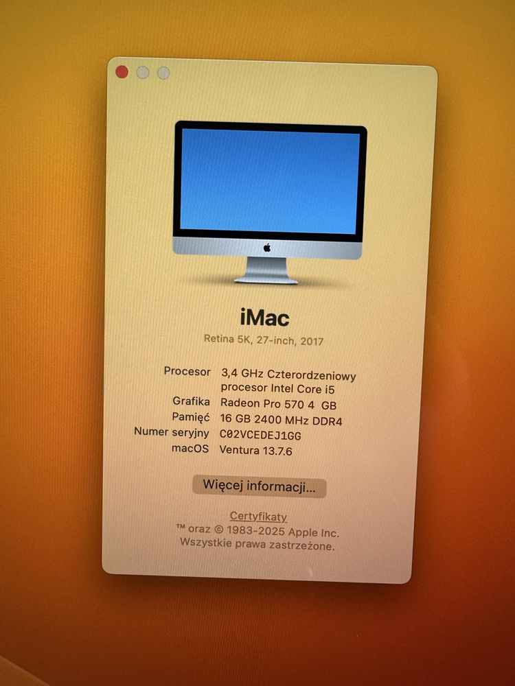 iMac 27, 5K, i5/16gb ddr4/Radeon 4GB/1TB SSD jak nowy !