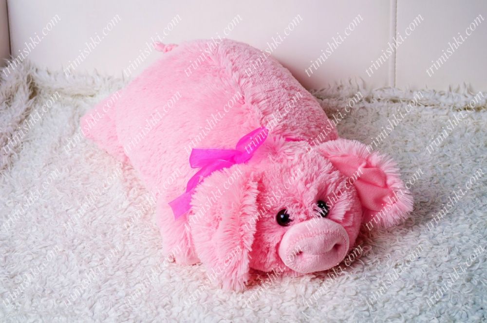 Подушка лежачая игрушка хрюшка с хвостиком 48см, розовая свинка